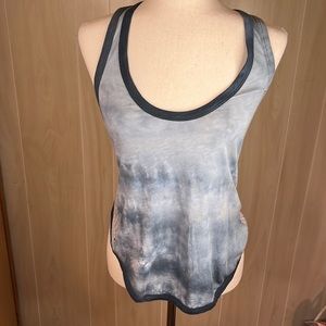 WOODLEIGH Heathered Blue Crochet racer back tank top small